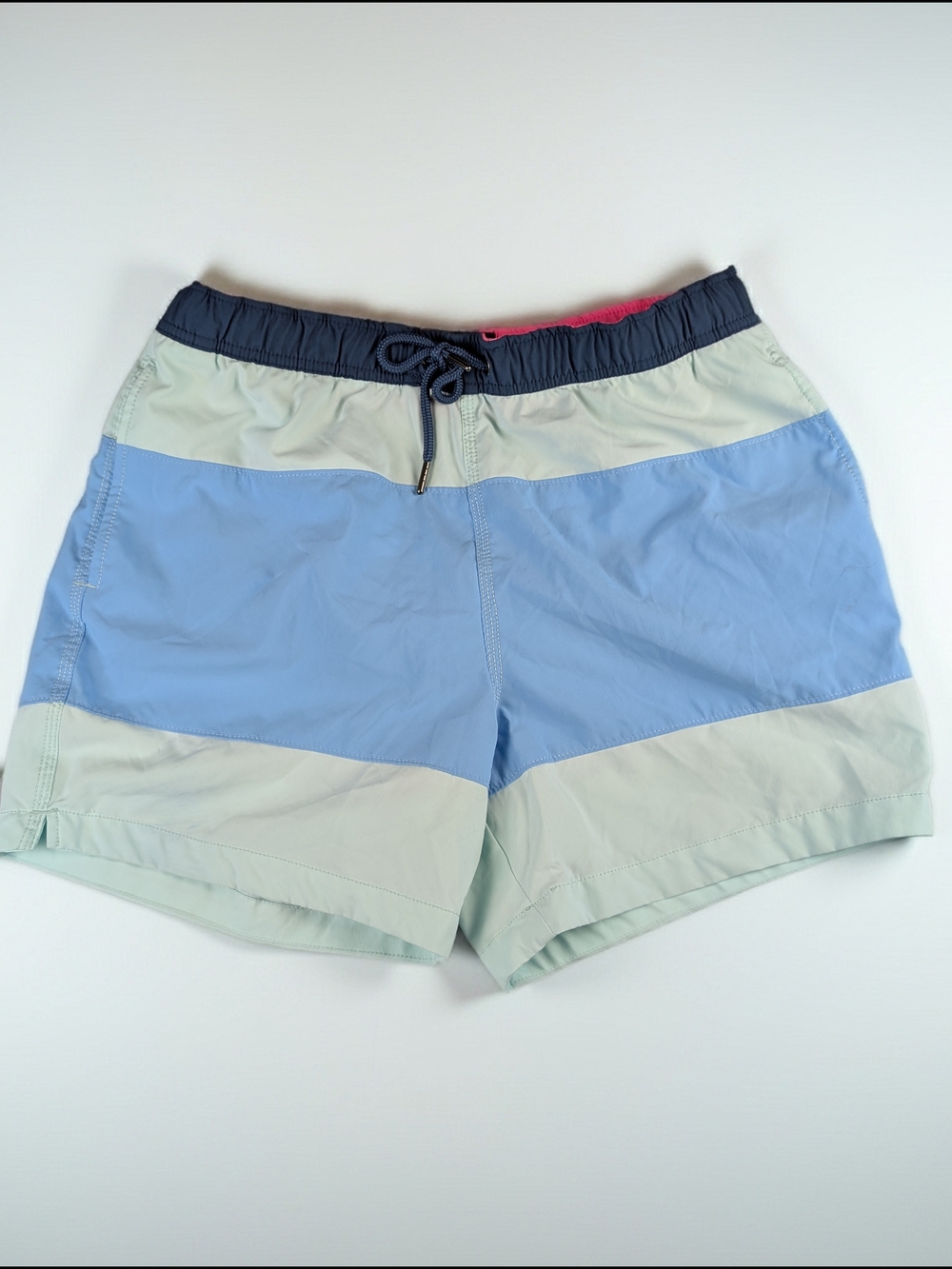 Abercrombie & Fitch Swim Trunks Men's L Striped Blue Navy Drawstring Back Pocket